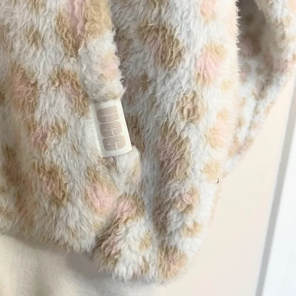 UGG Leopard Loyra Sherpa Hoodie Cozy Cabin Core Lounge Sweatshirt Medium - Picture 4 of 7